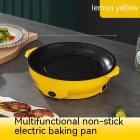 Takeaway Electric Baking Pan Mini Electric Griddle Household Non-stick Barbecue Oven Ingredients Supermarket Plate (Option: Lemon Yellow-26cm-EU)
