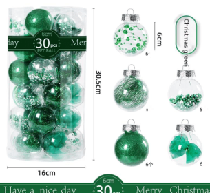 30 Pack Christmas Transparent Plastic Ball Tree Decorations (Option: Christmas Green)