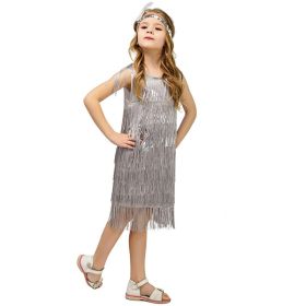 Child Girl Retro Latin Dance Performance Wear Tassel Dress (Option: EE056 S-4to6 Years Old)