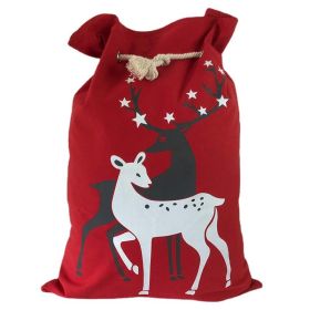 Christmas Bag Elk Canvas Drawstring (Color: Red)