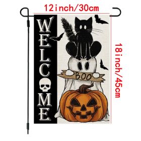 Black Cat Skull Pumpkin Print Ornaments Linen Garden Banner (Option: 12inch-Halloween)