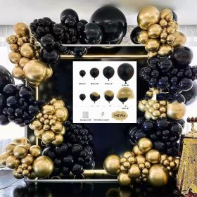 Black Gold Sequined Theme Party Balloon Set (Option: 142Pcs Black Gold Set)