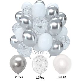 60PCs Latex Sequins Combination Balloon Beam Metal (Option: Silver White)