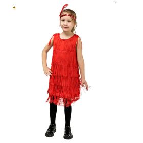 Child Girl Retro Latin Dance Performance Wear Tassel Dress (Option: EE056 R-7to9 Years Old)