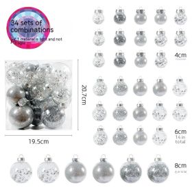 34-tube Christmas Tree Ornaments Large Mouth Ball Transparent Ball (Color: silver)