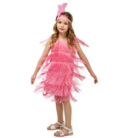 Child Girl Retro Latin Dance Performance Wear Tassel Dress (Option: EE056 PK-4to6 Years Old)