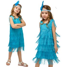 Child Girl Retro Latin Dance Performance Wear Tassel Dress (Option: EE056 B-4to6 Years Old)